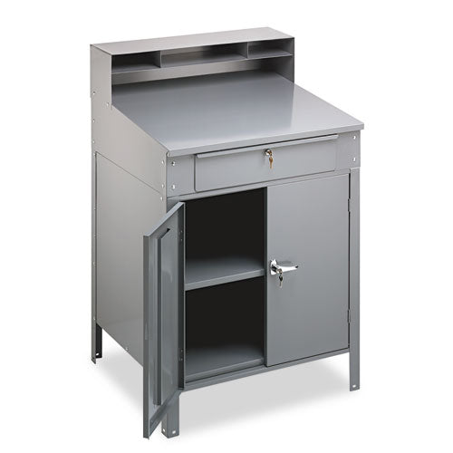 Steel Cabinet Shop Desk, 34.5" X 29" X 53", Medium Gray