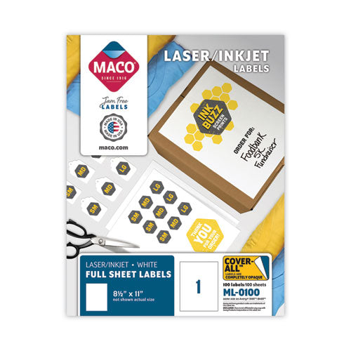 MACO® Cover-all Opaque Laser/inkjet Shipping Labels, Full-sheet Format ...