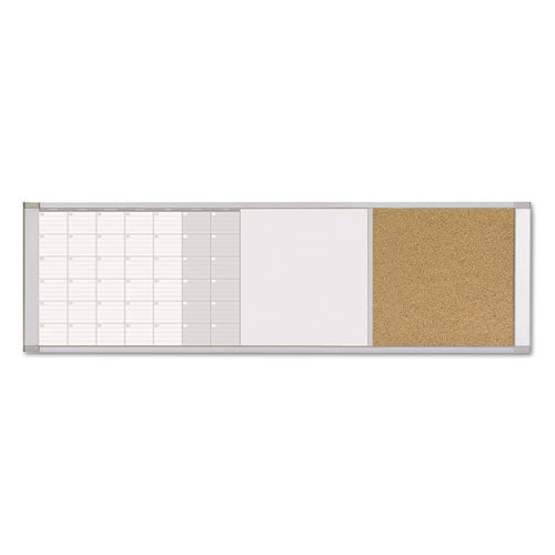 Magnetic Calendar Combo Board, 48 X 18, White Surface, Aluminum Frame