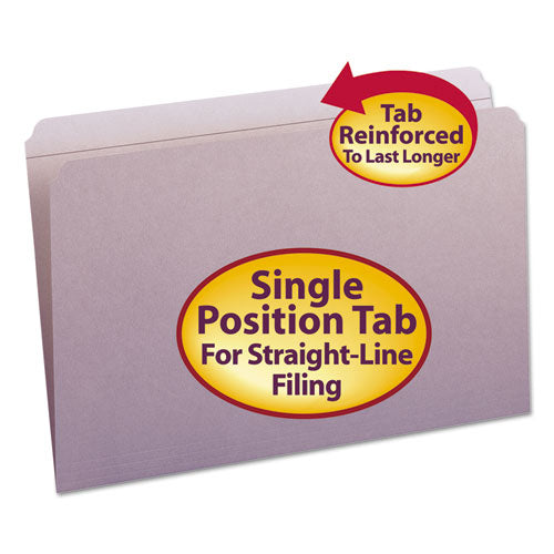 Reinforced Top Tab Colored File Folders, Straight Tabs, Legal Size, 0.75" Expansion, Lavender, 100/box