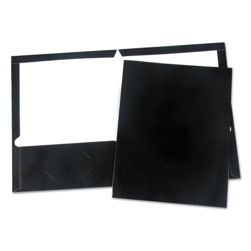 Laminated Two-pocket Folder, Cardboard Paper, 100-sheet Capacity, 11 X 8.5, Black, 25/box