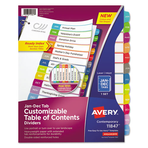 Customizable Toc Ready Index Multicolor Tab Dividers, 12-tab, Jan. To Dec., 11 X 8.5, White, Contemporary Color Tabs, 1 Set