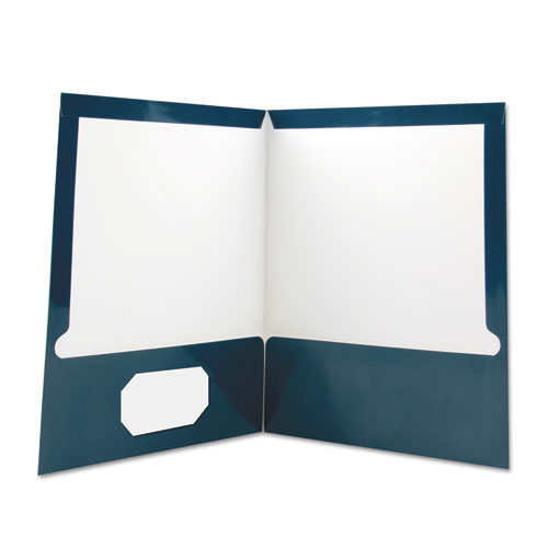 Laminated Two-pocket Folder, Cardboard Paper, 100-sheet Capacity, 11 X 8.5, Navy, 25/box