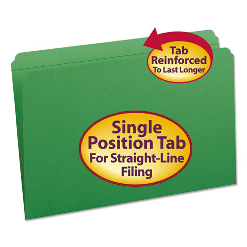 Reinforced Top Tab Colored File Folders, Straight Tabs, Legal Size, 0.75" Expansion, Green, 100/box