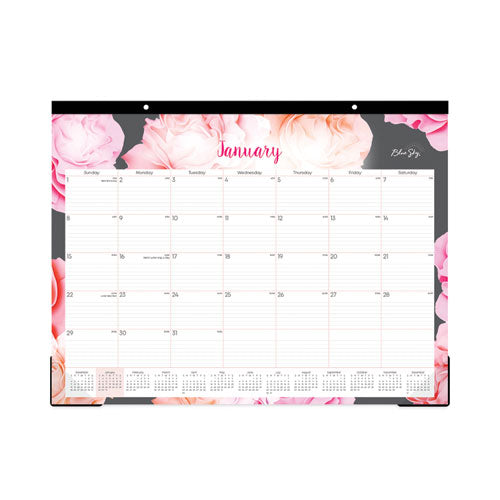 Joselyn Desk Pad, Rose Artwork, 22 X 17, White/pink/peach Sheets, Black Binding, Clear Corners, 12-month (jan-dec): 2023