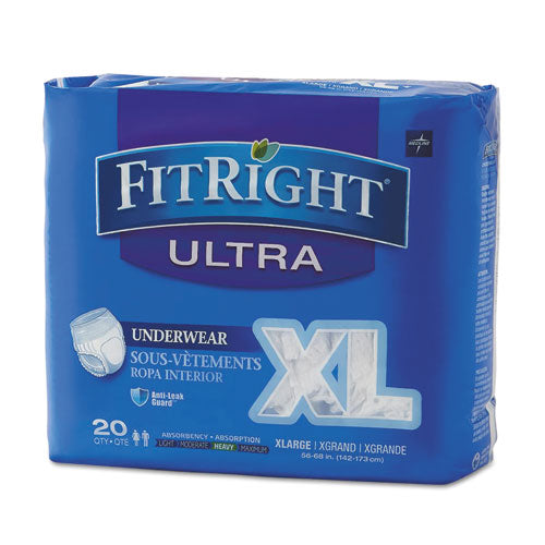 Medline Fitright Ultra Protective Underwear X-large 56" To 68" Waist 20/pack
