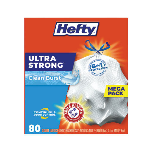 Hefty Ultra Strong Scented Tall White Kitchen Bags 13 Gal 0.9 Mil 24.75"x24.88" White 80 Bags/box 3 Boxes/Case