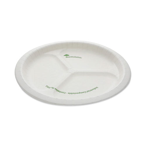 Earthchoice Pressware Compostable Dinnerware, 3-compartment Plate, 10" Dia, White, 250/carton