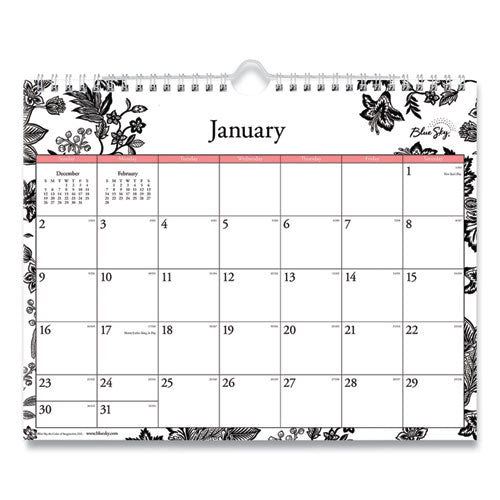 Analeis Wall Calendar, Analeis Floral Artwork, 11 X 8.75, White/black/coral Sheets, 12-month (jan To Dec): 2023