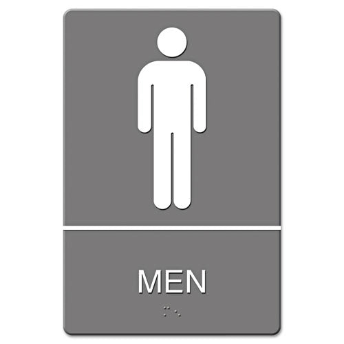 Ada Sign, Men Restroom Symbol W/tactile Graphic, Molded Plastic, 6 X 9, Gray