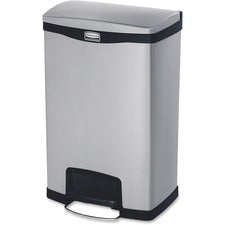 Slim Jim Stainless Steel Step-on Container, Front Step Style, 13 Gal, Stainless Steel, Black