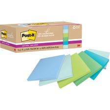 100% Recycled Paper Super Sticky Notes, Ruled, 4" X 6", Oasis, 45 Sheets/pad, 12 Pads/pack