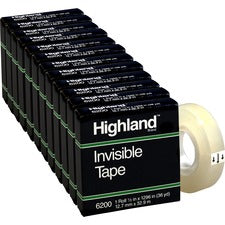 Highland 1/2"W Matte-finish Invisible Tape - 36 yd Length x 0.50" Width - 1" Core - 12 / Box - Matte Clear