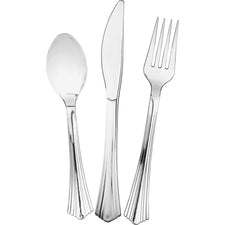 Reflections Reflections TableLux Fork Knife & Spoon Combo - 75 / Pack - 6/Carton - Flatware Set - 25 x Spoon - 25 x Fork - 25 x Knife - Plastic - Silver