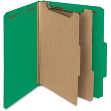 Recycled Pressboard Classification Folders, 2" Expansion, 2 Dividers, 6 Fasteners, Letter Size, Green Exterior, 10/box