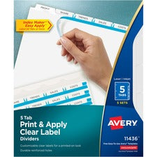 Print And Apply Index Maker Clear Label Dividers, 5-tab, White Tabs, 11 X 8.5, White, 5 Sets