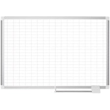 Gridded Magnetic Steel Dry Erase Planning Board With Accessories, 1 X 2 Grid, 36 X 24, White Surface, Silver Aluminum Frame