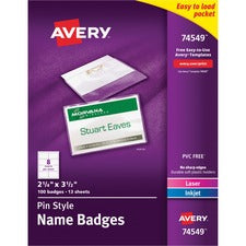 Pin-style Badge Holder With Laser/inkjet Insert, Top Load, 3.5 X 2.25, White, 100/box