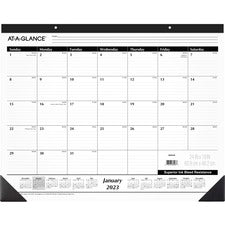 Ruled Desk Pad, 24 X 19, White Sheets, Black Binding, Black Corners, 12-month (jan To Dec): 2023