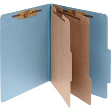 Pressboard Classification Folders, 3" Expansion, 2 Dividers, 6 Fasteners, Legal Size, Sky Blue Exterior, 10/box