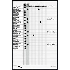 Employee In/out Board System, Up To 36 Employees, 24 X 36, Porcelain White/gray Surface, Black Aluminum Frame