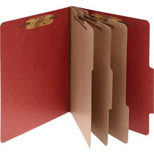 Pressboard Classification Folders, 4" Expansion, 3 Dividers, 8 Fasteners, Letter Size, Earth Red Exterior, 10/box