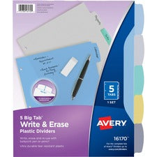 Write And Erase Big Tab Durable Plastic Dividers, 3-hole Punched, 5-tab, 11 X 8.5, Assorted, 1 Set