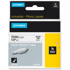 Rhino Heat Shrink Tubes Industrial Label Tape, 0.5" X 5 Ft, White/black Print
