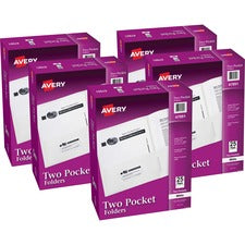Avery&reg; Letter Pocket Folder - 8 1/2" x 11" - 40 Sheet Capacity - 2 Internal Pocket(s) - Embossed Paper - White - 125 / Carton