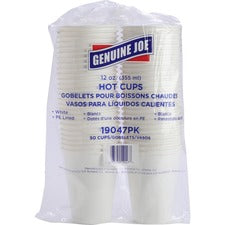 Genuine Joe Lined Disposable Hot Cups - 12 fl oz - 250 / Bundle - White - Polyurethane - Hot Drink