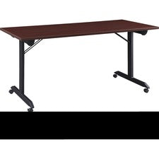 Lorell Mobile Folding Training Table - Rectangle Top - Powder Coated Base x 63" Table Top Width - 29.50" Height x 63" Width x 29.50" Depth - Assembly Required - Brown