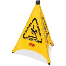 Rubbermaid Commercial 30" Pop-Up Caution Safety Cone - 12 / Carton - CAUTION Print/Message - 9" Width x 30" Height - Cone Shape - Durable, Multilingual, Three-sided, Foldable - Yellow