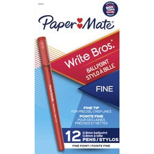 Write Bros. Ballpoint Pen, Stick, Fine 0.8 Mm, Red Ink, Red Barrel, Dozen