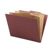 Nature Saver 2/5 Tab Cut Letter Recycled Classification Folder - 8 1/2" x 11" - 2" Expansion - 4 Fastener(s) - 2" Fastener Capacity for Folder, 1" Fastener Capacity for Divider - 2 Pocket(s) - 2 Divider(s) - Pressboard - Red - 100% Recycled - 10 / Box