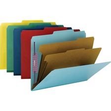 Six-section Pressboard Top Tab Classification Folders, Six Safeshield Fasteners, 2 Dividers, Letter Size, Assorted, 10/box