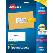 Shipping Labels W/ Trueblock Technology, Inkjet Printers, 2 X 4, White, 10/sheet, 10 Sheets/pack