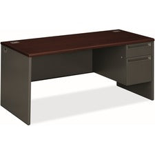 38000 Series Right Pedestal Desk, 66" X 30" X 29.5", Mahogany/charcoal