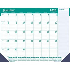 Express Track Monthly Desk Pad Calendar, 22 X 17, White/teal Sheets, Teal Binding, Blue Corners, 13-month(jan-jan): 2023-2024