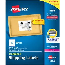 Shipping Labels W/ Trueblock Technology, Laser Printers, 3.33 X 4, White, 6/sheet, 100 Sheets/box