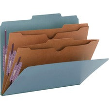 6-section Pressboard Top Tab Pocket Classification Folders, 6 Safeshield Fasteners, 2 Dividers, Letter Size, Blue, 10/box