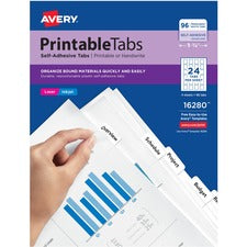 Printable Plastic Tabs With Repositionable Adhesive, 1/5-cut, White, 1.25" Wide, 96/pack