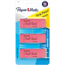Pink Pearl Eraser, For Pencil Marks, Rectangular Block, Medium, Pink, 3/pack