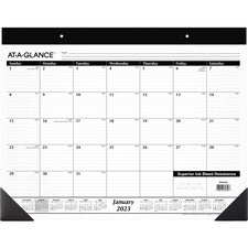 Monthly Refillable Desk Pad, 22 X 17, White Sheets, Black Binding, Black Corners, 12-month (jan To Dec): 2023