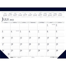House of Doolittle Academic Desk Pad Calendar - Academic - Julian Dates - Monthly - 14 Month - July 2022 - August 2023 - 1 Month Single Page Layout - 2.13" x 3" Block - Desk Pad - Blue - Simulated Leather, Vinyl - Perforated, Reference Calendar - 1 Each