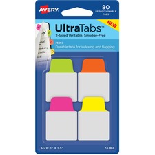 Ultra Tabs Repositionable Tabs, Mini Tabs: 1" X 1.5", 1/5-cut, Assorted Neon Colors, 80/pack