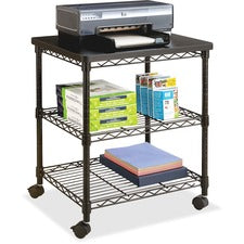 Desk Side Wire Machine Stand, Metal, 3 Shelves, 200 Lb Capacity, 24" X 20" X 27", Black