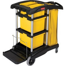 Hygen Microfiber Healthcare Cleaning Cart, Plastic, 3 Shelves, 5 Bins, 22" X 48.25" X 44", Yellow/black/silver