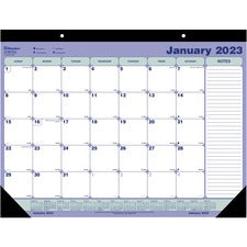 Monthly Desk Pad Calendar, 21.25 X 16, White/blue/green Sheets, Black Binding, Black Corners, 12-month (jan To Dec): 2023