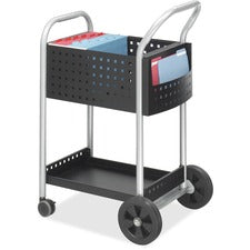 Scoot Dual-purpose Mail And Filing Cart, Metal, 1 Shelf, 2 Bins, 22" X 27" X 40.5", Black/silver