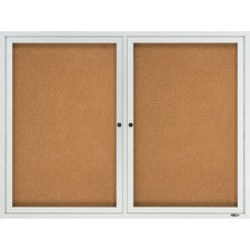 Enclosed Cork Bulletin Board, Cork/fiberboard, 48 X 36, Silver Aluminum Frame